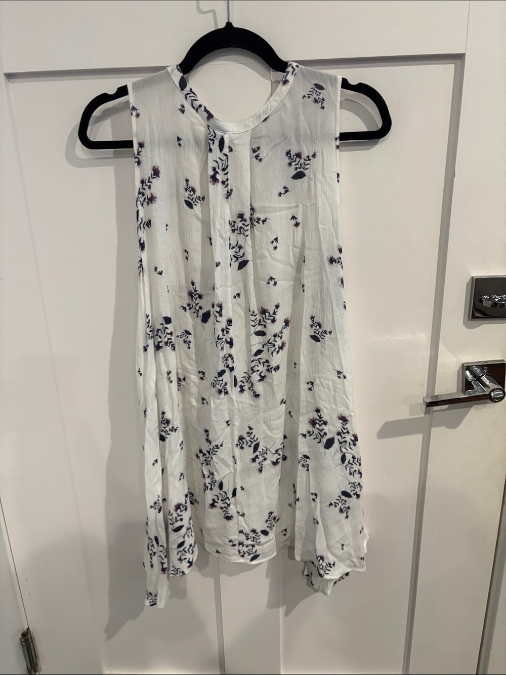 Free People White Tank with Navy Floral Print
